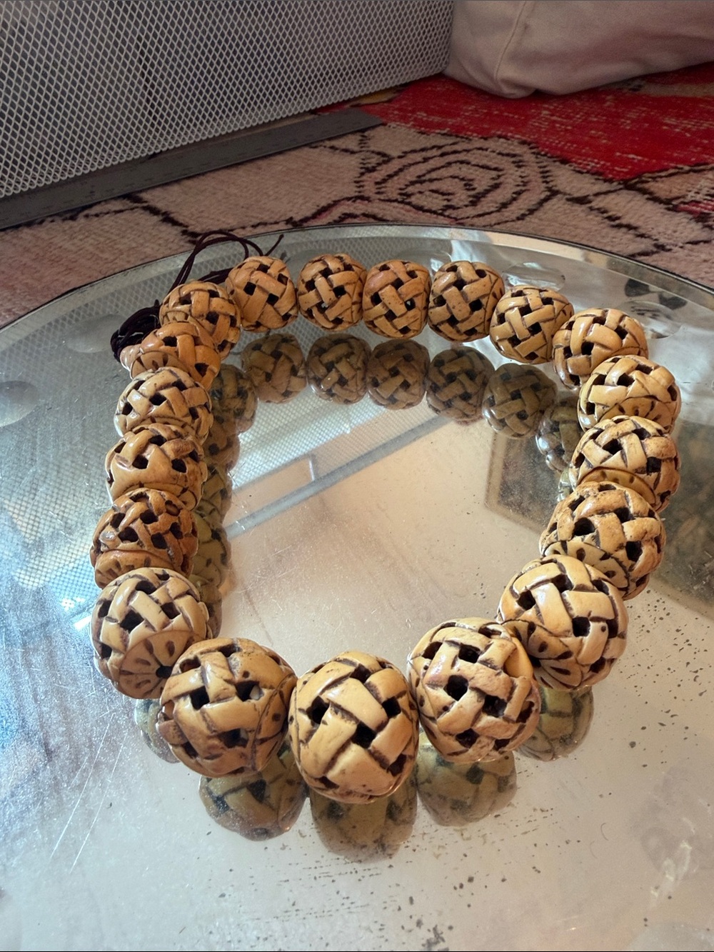 Handcrafted Woven Bead Strand in Natural Tan